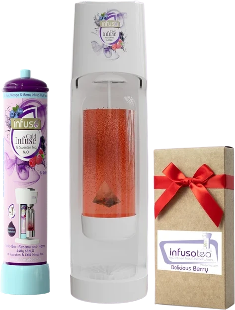 Infuso Cold Infuse appliance, Cold Infuse N₂O 640g cylinder and tea gift box